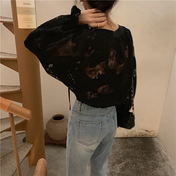 【Tops】ゆったり春秋レースシャツ Z7119