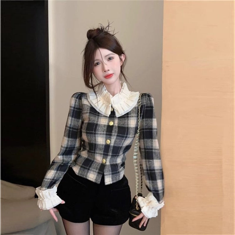 【Outer】チェック柄ショートコート Z8158