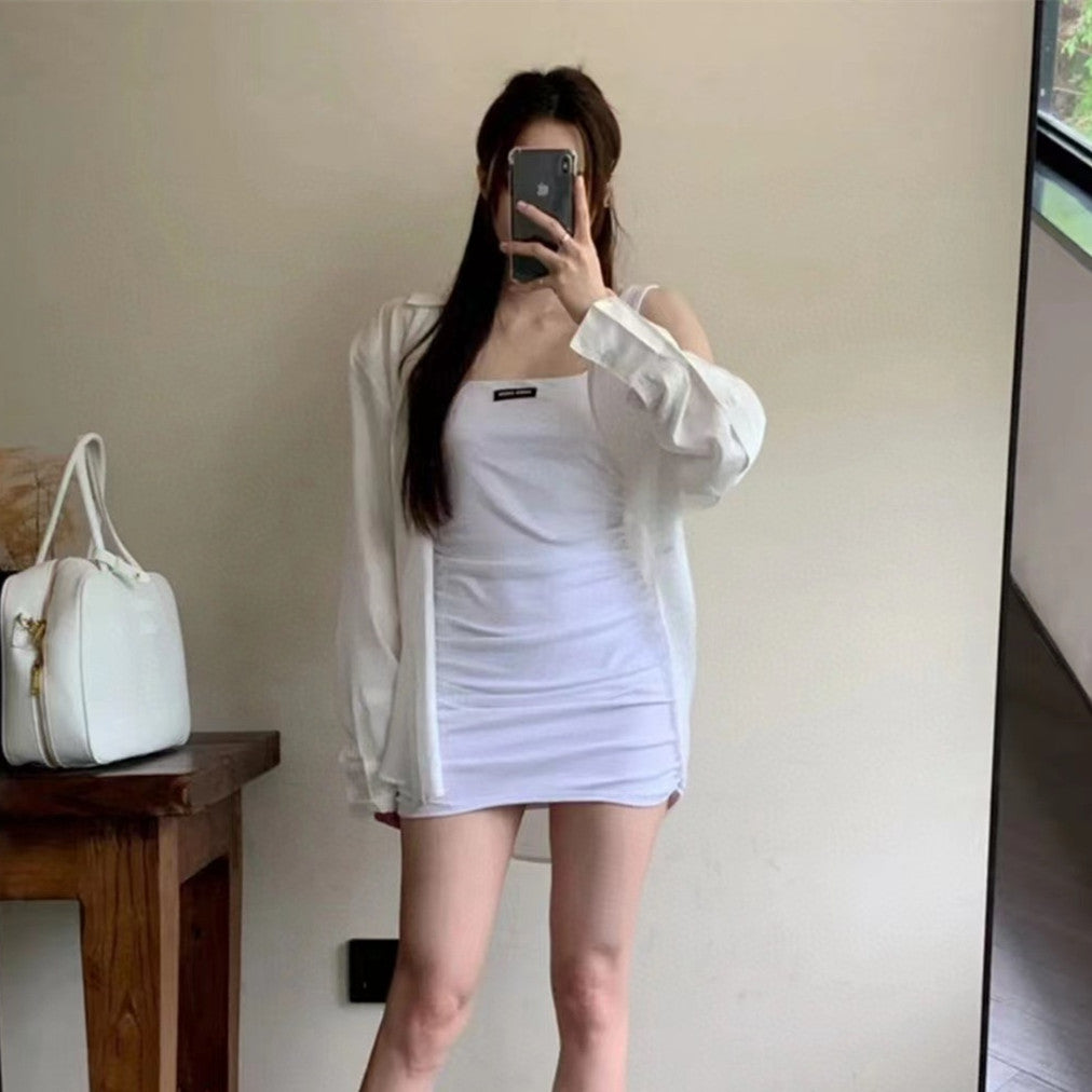 【Set】2点セット UVカットシャツ+ワンピース W12032