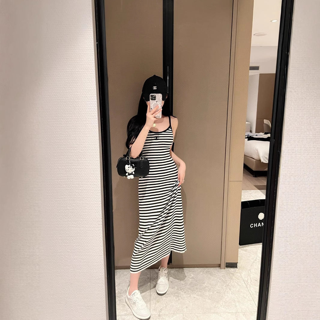 【Dress】サスペンダーアイスシルクニットドレス T01532
