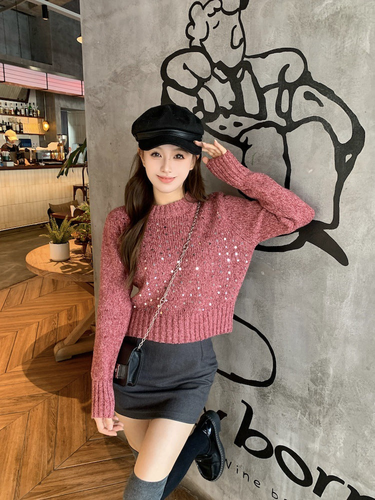 【Tops】キラキラデザインニットセーター2色 T01204