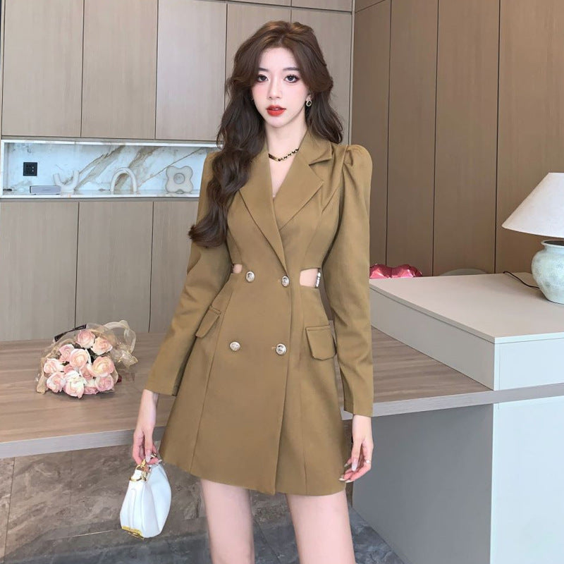 【Dress】ウエスト透かし彫りスーツワンピース Z8190