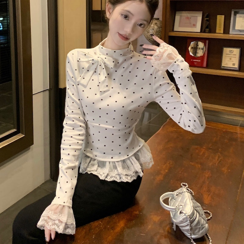 【Tops】レースドット柄Tシャツ T01351