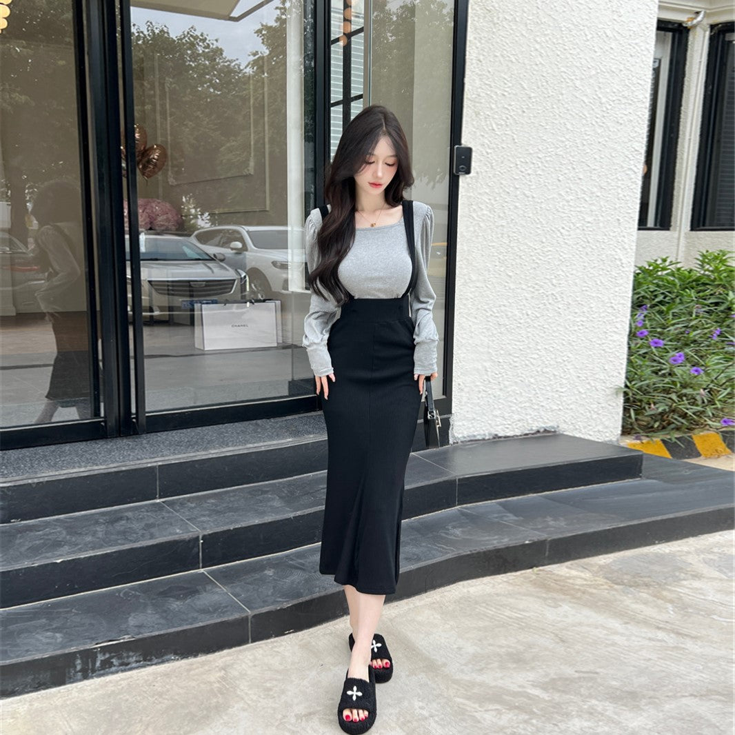 【Set】レイヤード2点セット Tシャツ + ジャンパースカート Z-6630