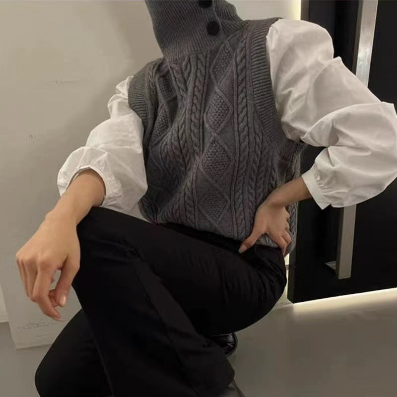 【Tops】3色展開フェイクレイヤードセーター W13725