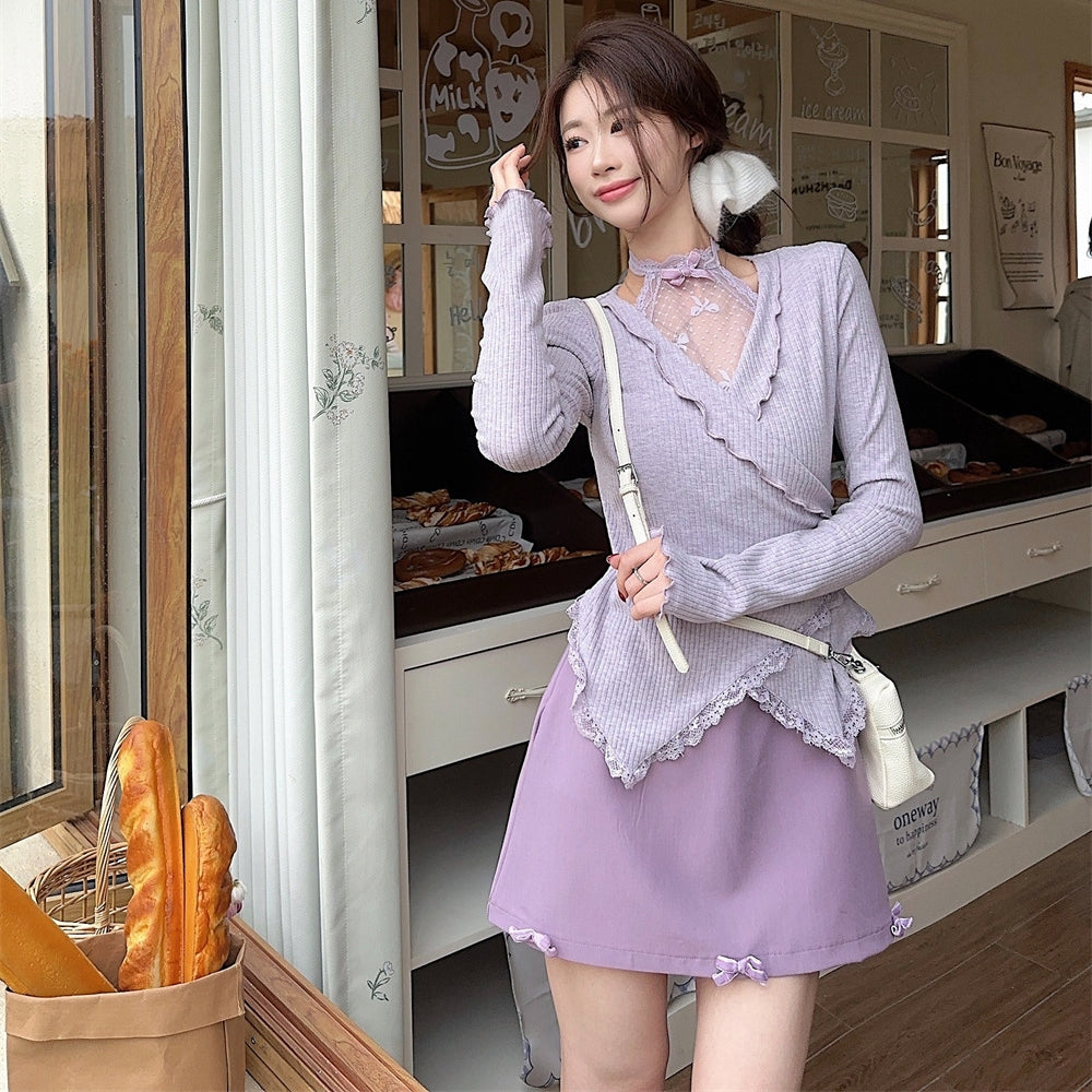 【Set】レーストップス+スカート2点セット T01372