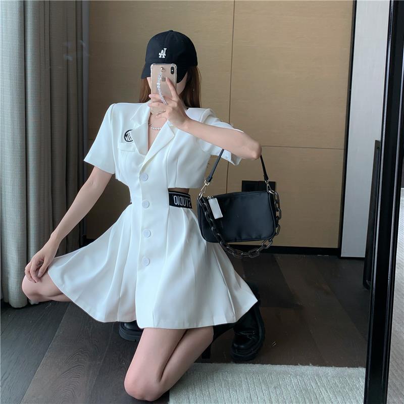 【Dress】バックレース半袖スーツワンピース Z6768