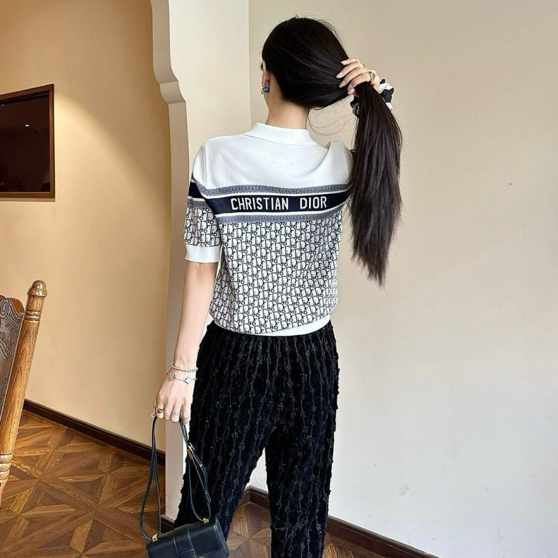 【Tops】ニット半袖ポロTシャツ Z6773