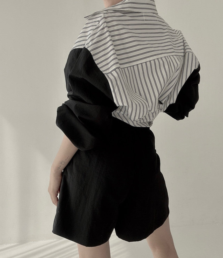 【Tops】4色展開配色シャツ W11765