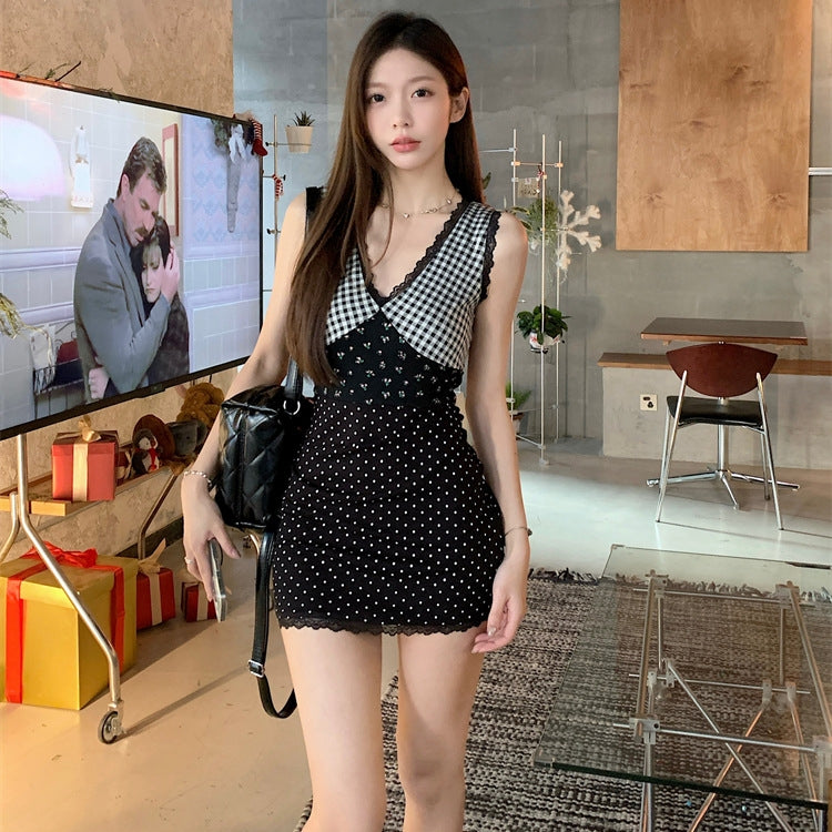 【Set】花柄カーディガン+切り替えワンピース2点セット T01360