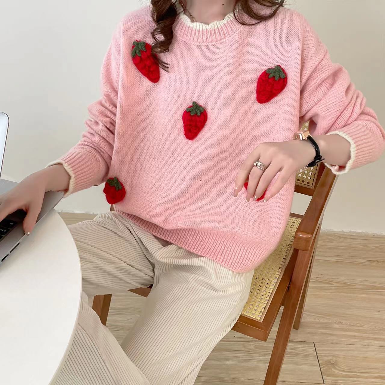 【Tops】立体🍓イチゴニットセーター Z7714
