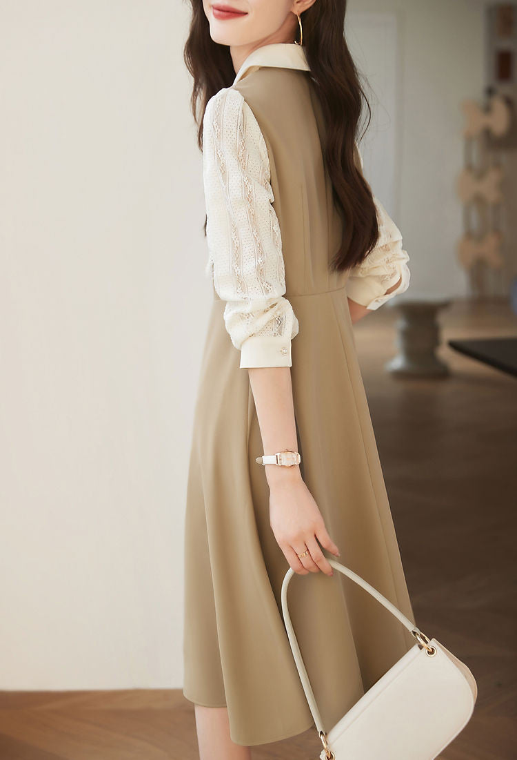 【Dress】レース切替ワンピース W8282