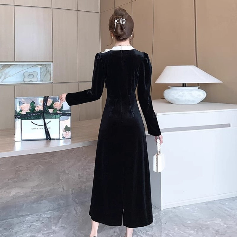 【Dress】ベルベットワンピース黒 Z8075