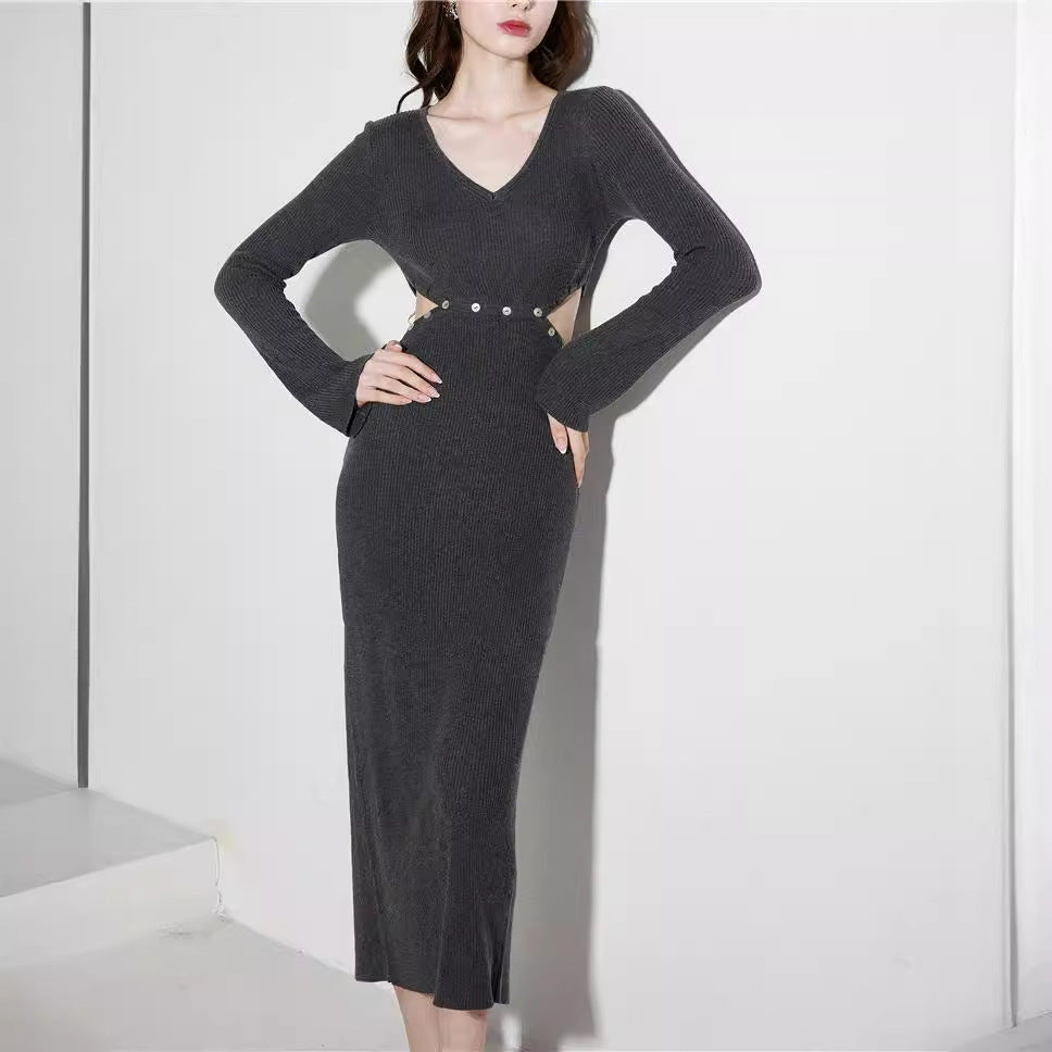 【Dress】ウエスト透かし彫りワンピース Z7249