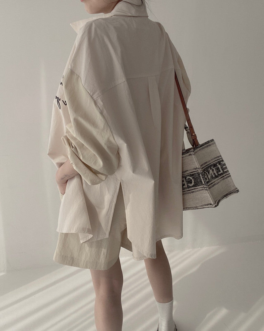 【Tops】4色展開配色シャツ W11765