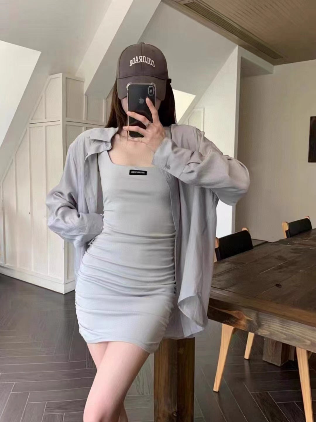 【Set】2点セット UVカットシャツ+ワンピース W12032