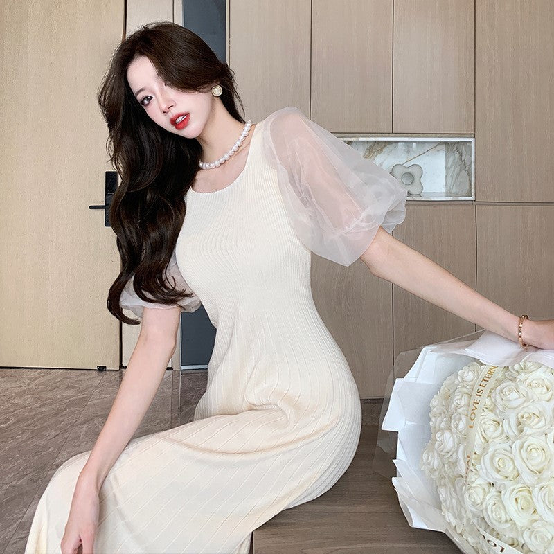 【Dress】新作アイテム~可愛いパフスリーブ夏ロング丈ニットワンピース Z-5466