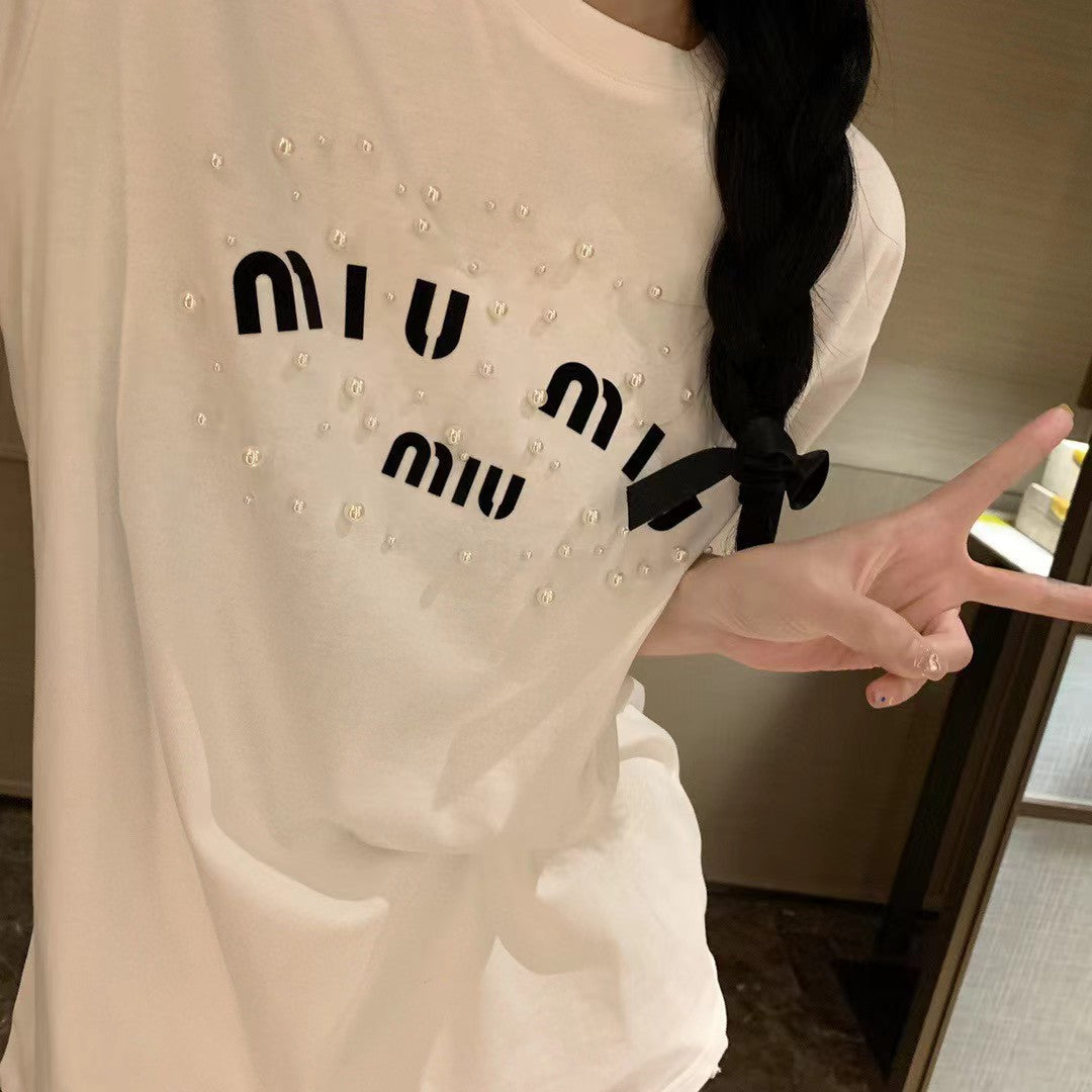 【Tops】ビーズデザインTシャツ W12072