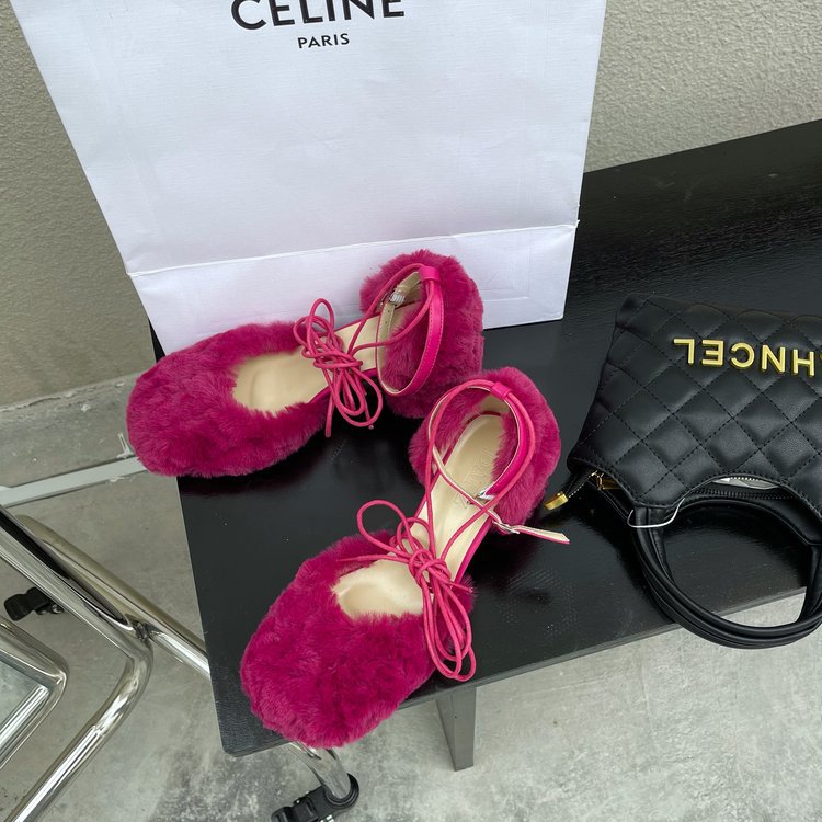 【Shoes】レースアップ秋冬ファーパンプス Z7871