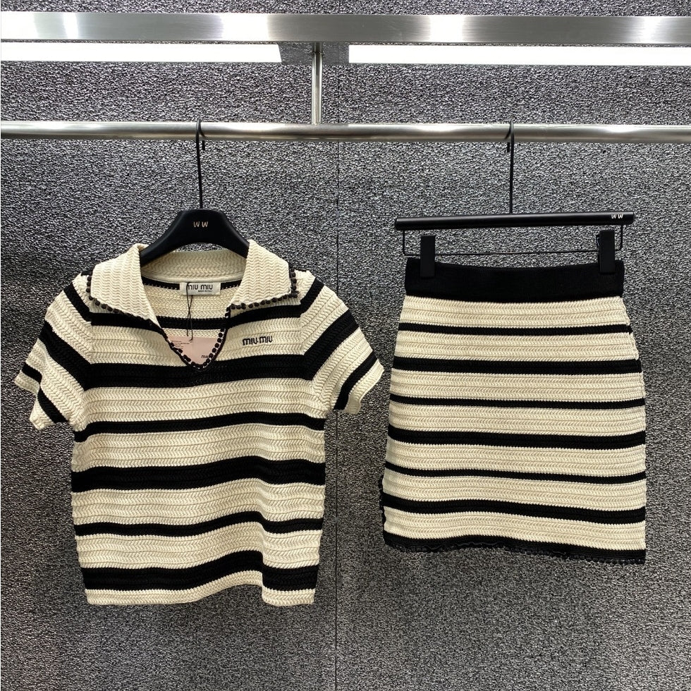 【Set】レトロニットトップ+スカート2点セット T01563