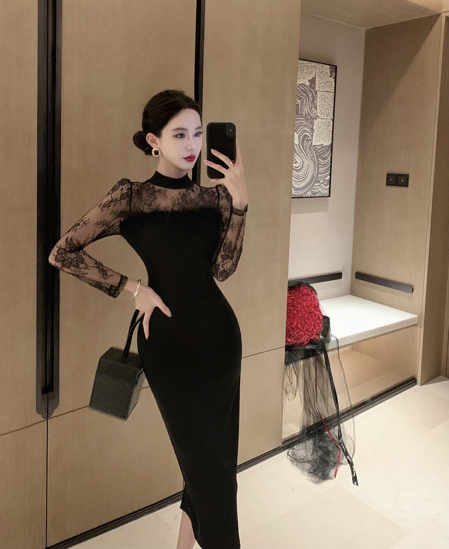 【Dress】レース切替ワンピース Z7690