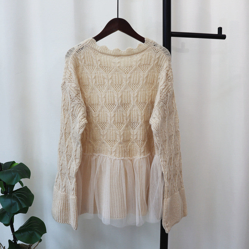 【Tops】チュール切り替えニット W13736