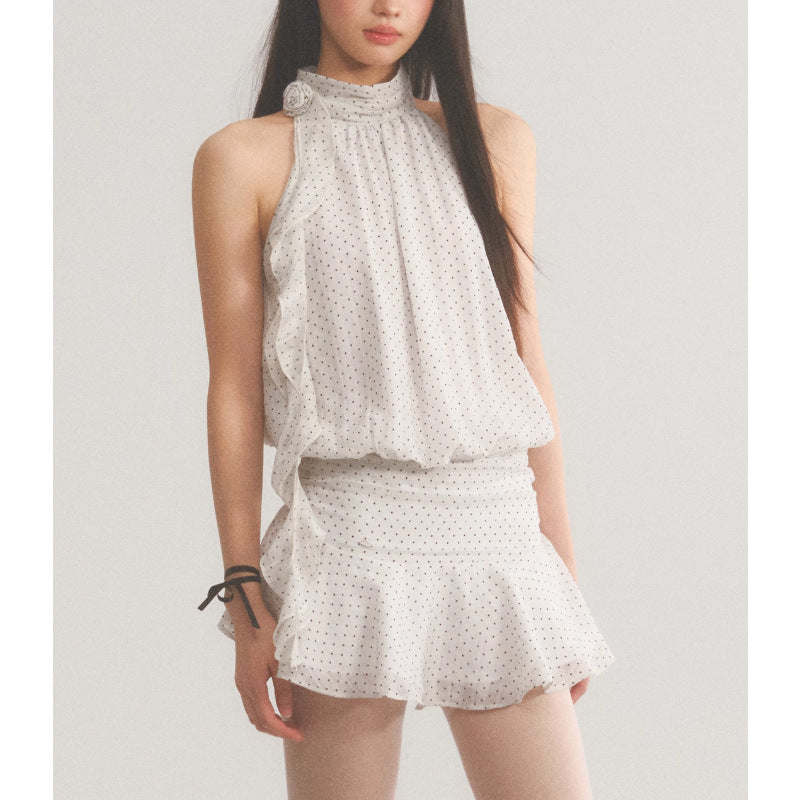【Dress】ホルターネックドット柄ワンピース T01848