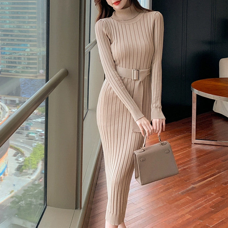 【Dress】ハイネックリボンニットワンピース W7943