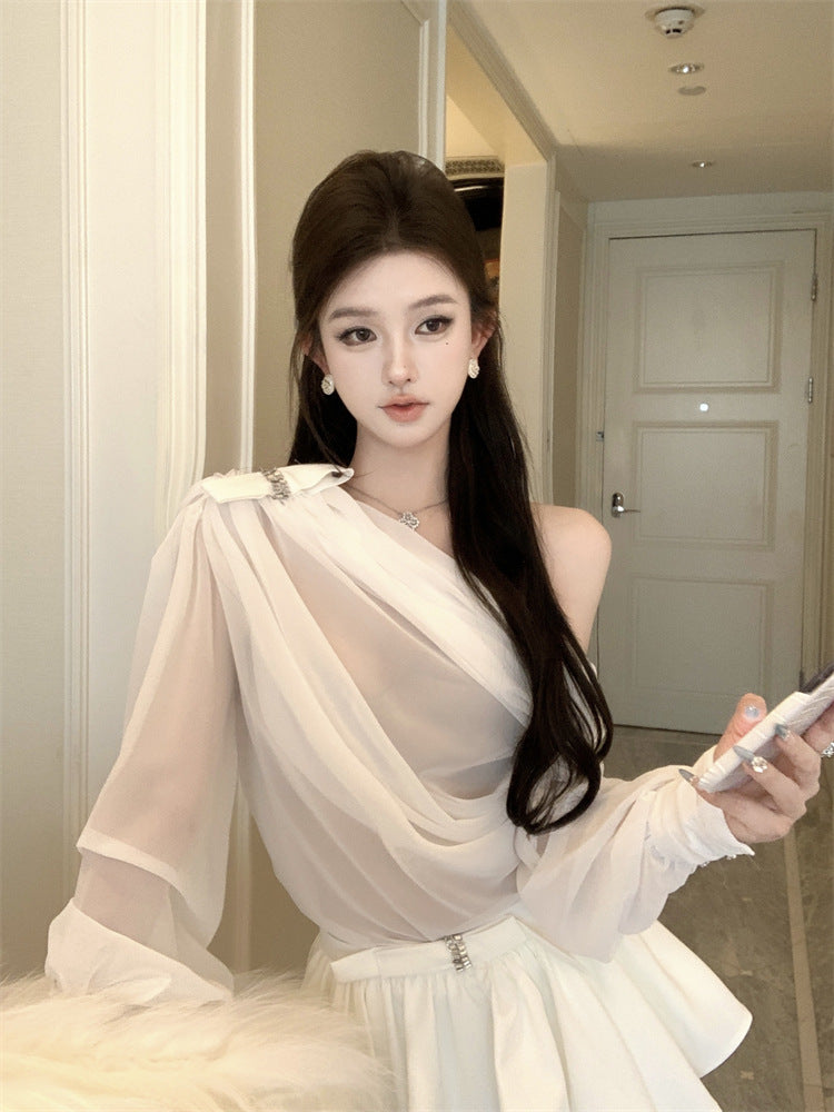 【Set】リボン付きトップス+ミニスカートセット T01383