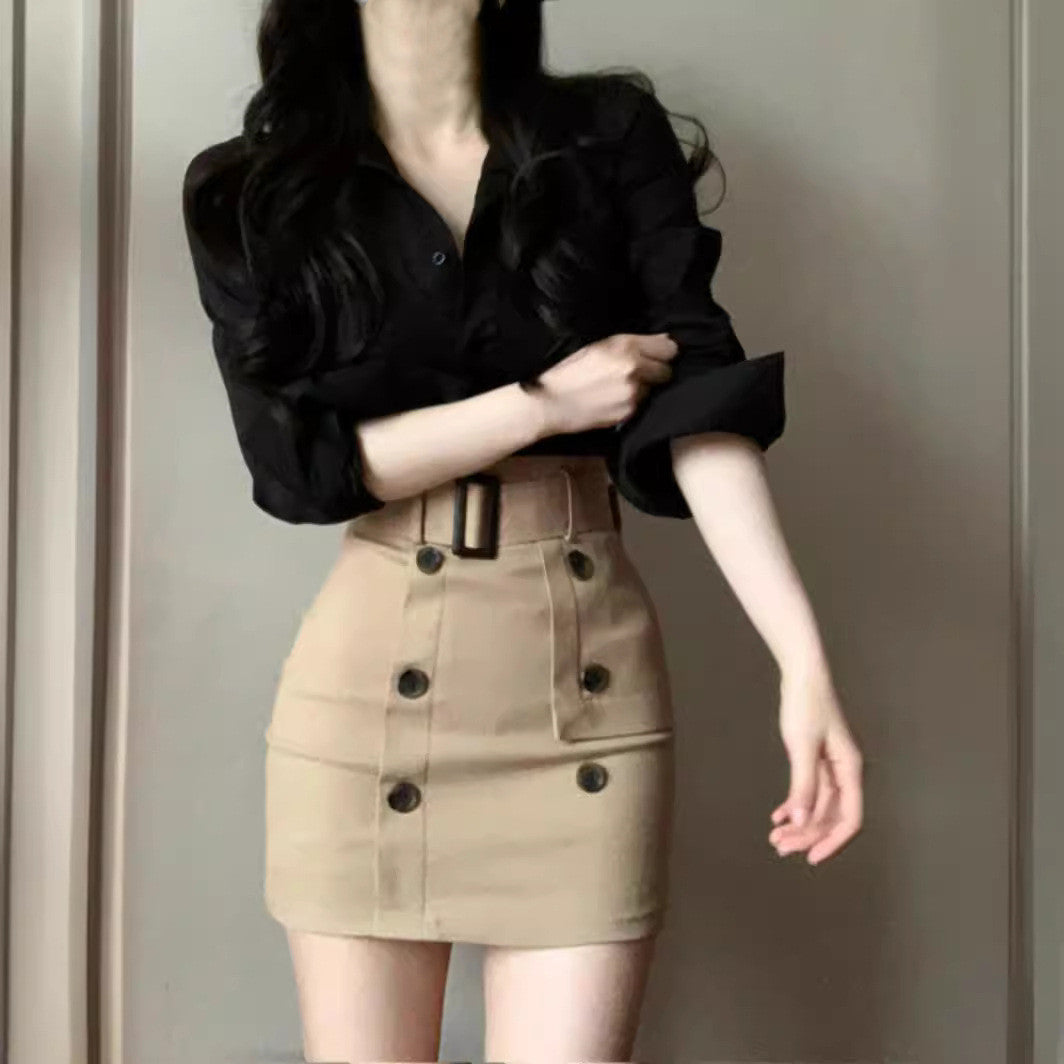 【Set】シャツ+スカートセットアップ W11770