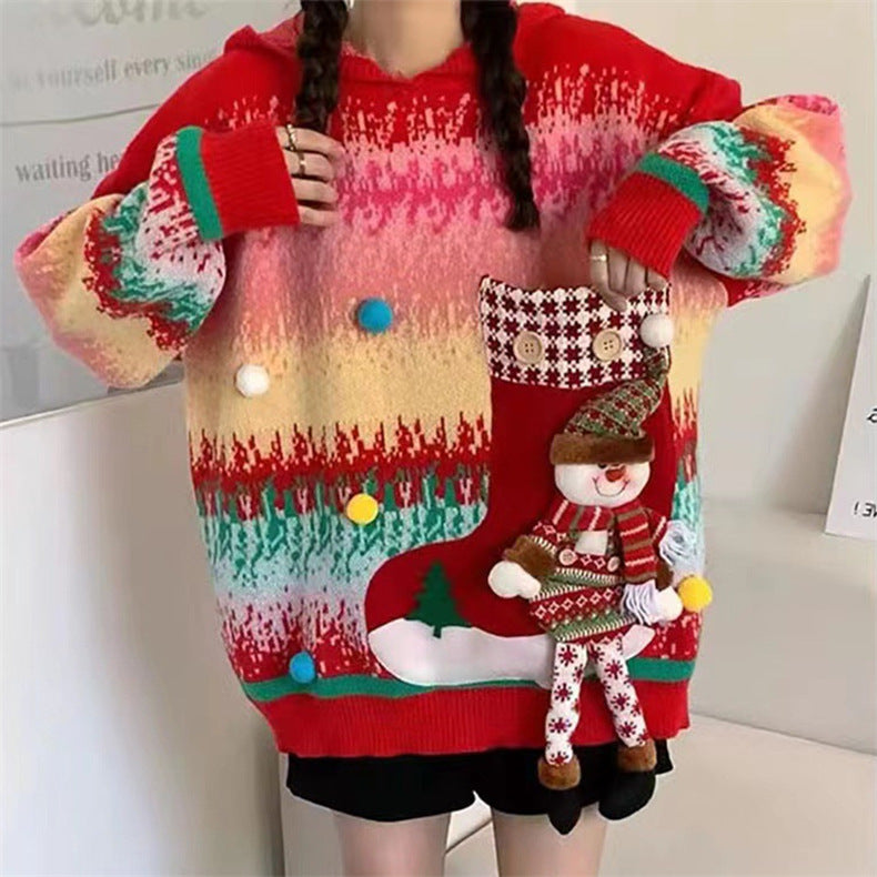 【Tops】可愛いクリスマス風ニットセーター W14622