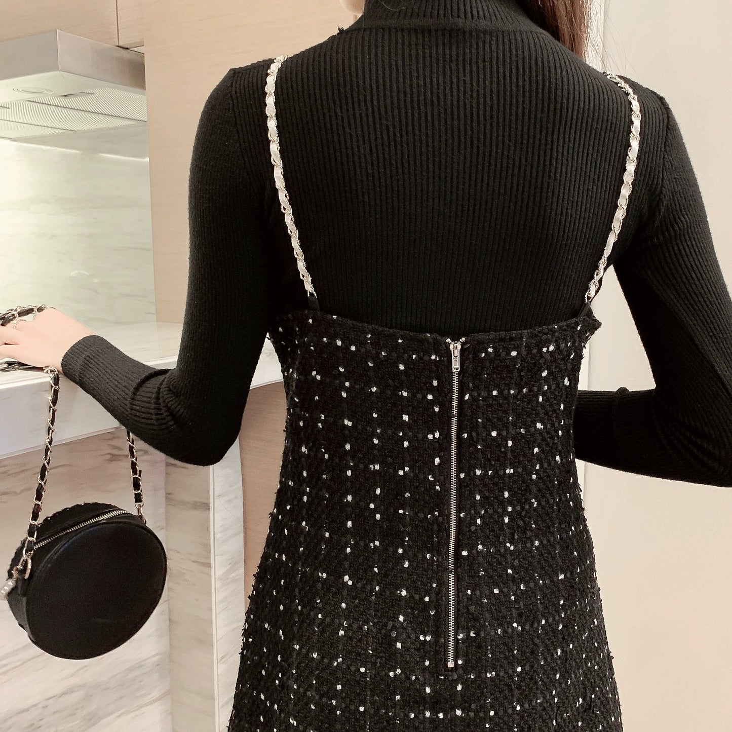 【Set】2点セット ニット +ツイードワンピース W8238