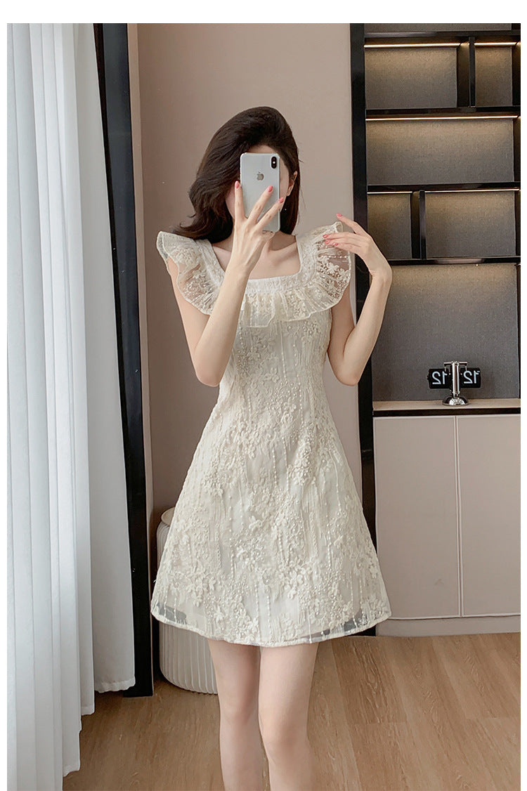 【Dress】レース刺繍のフリルドレス T01608
