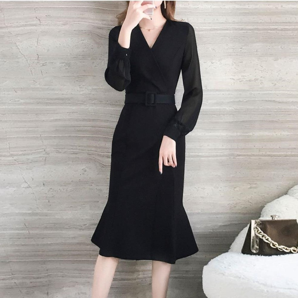 【Dress】OL通勤ワンピース黒 Z8172