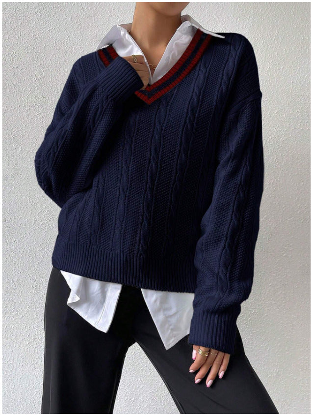 【Tops】4色フェイクレイヤードセーターW14384