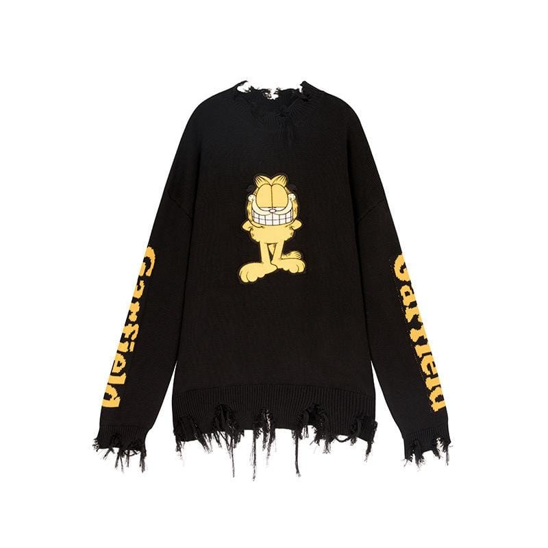 【tops】トレンドダメージデザイン超人気ガーフィールドニットセーター韓国ファッション Z-0701