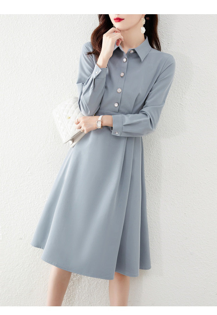 【Dress】新入荷ウエスト絞りシャツワンピース W8627
