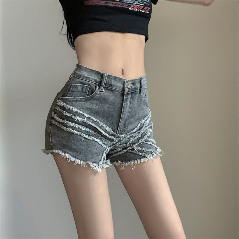 【Bottoms】美人度up~韓国ファッションデザインハイウエスト着痩せデニムパンツ W-1586