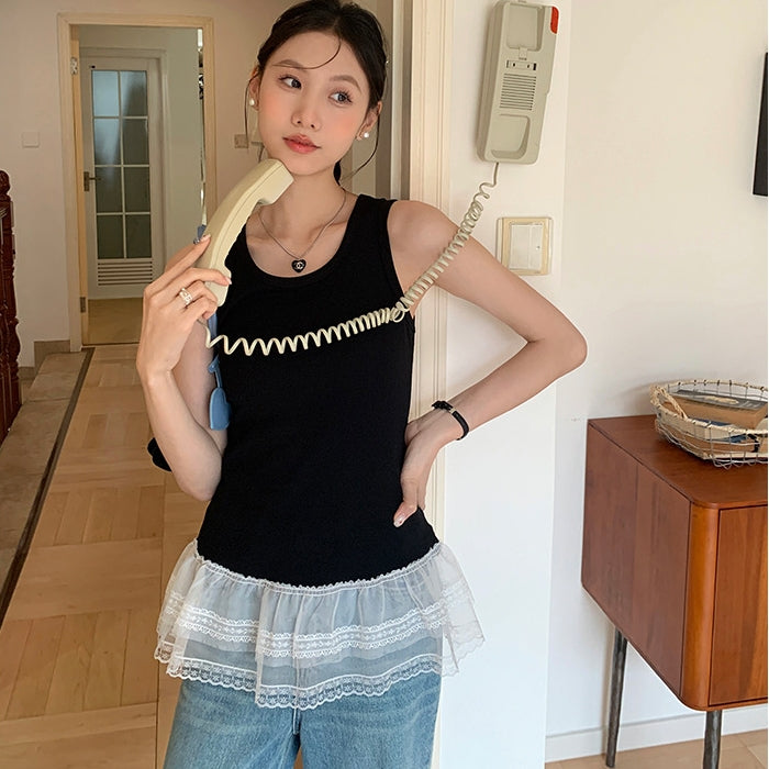 【Tops】レース切り替えタンクトップ T01333