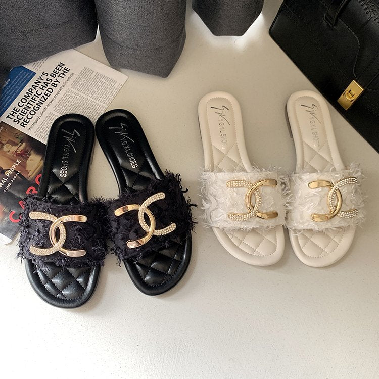 【Shoes】2色展開タッセルスリッパ W11093