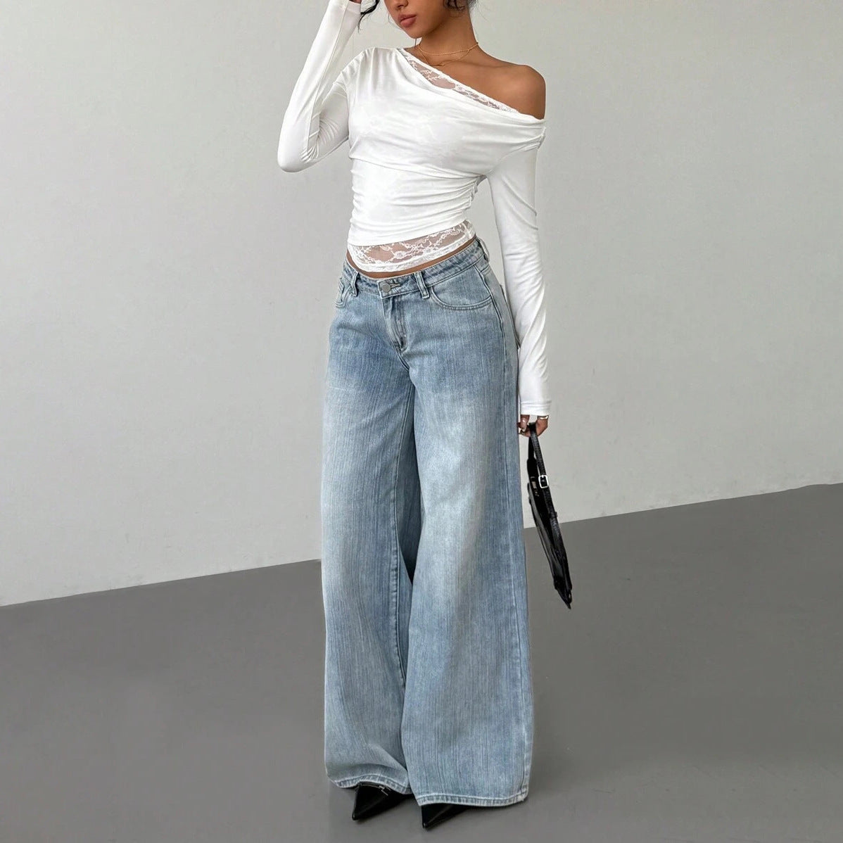 【Tops】レースオフショルダーTシャツ T01344