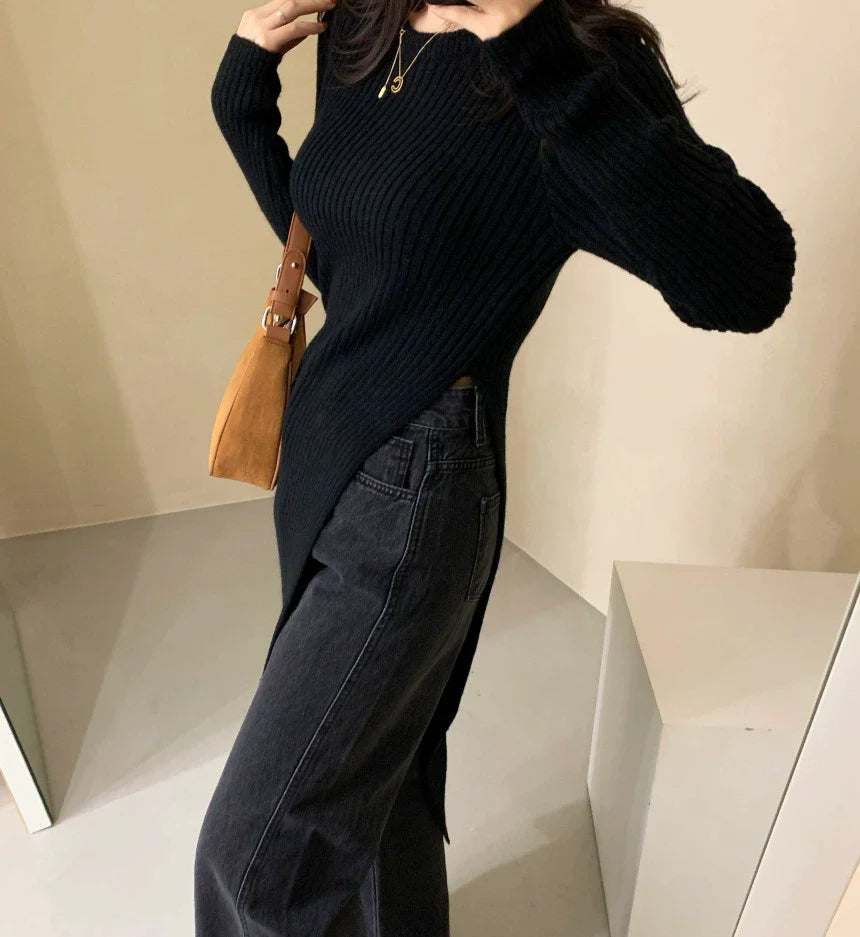 【Dress】スリットニットワンピース W9318