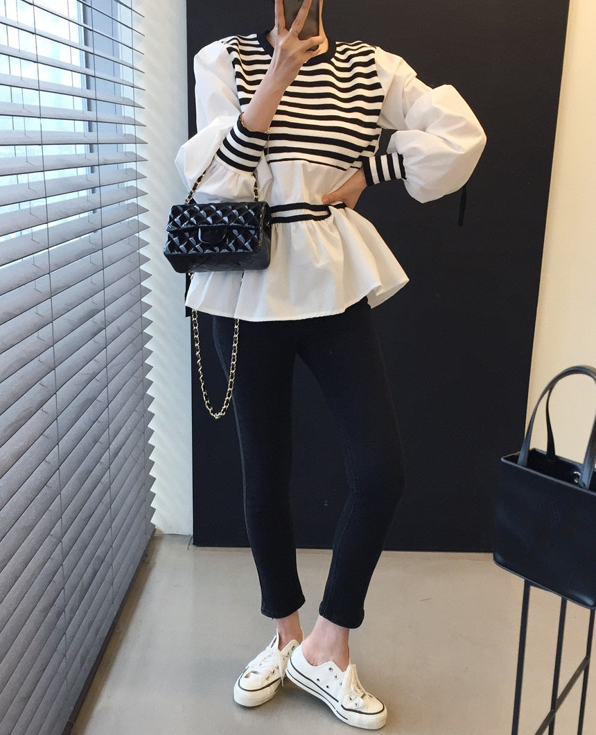 【Tops】配色フレアブラウス Z7520