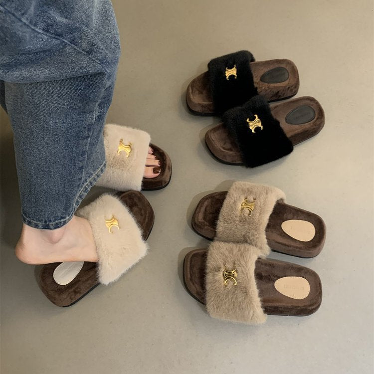 【Shoes】厚底ファースリッパ3色 Z8044