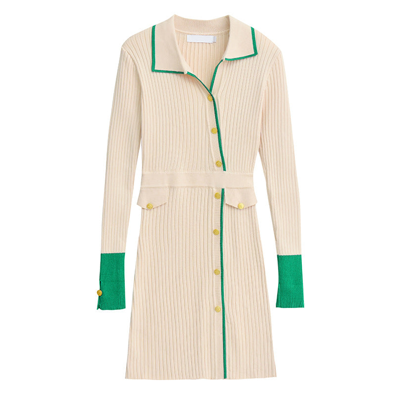 【Dress】配色ニットワンピース W10068