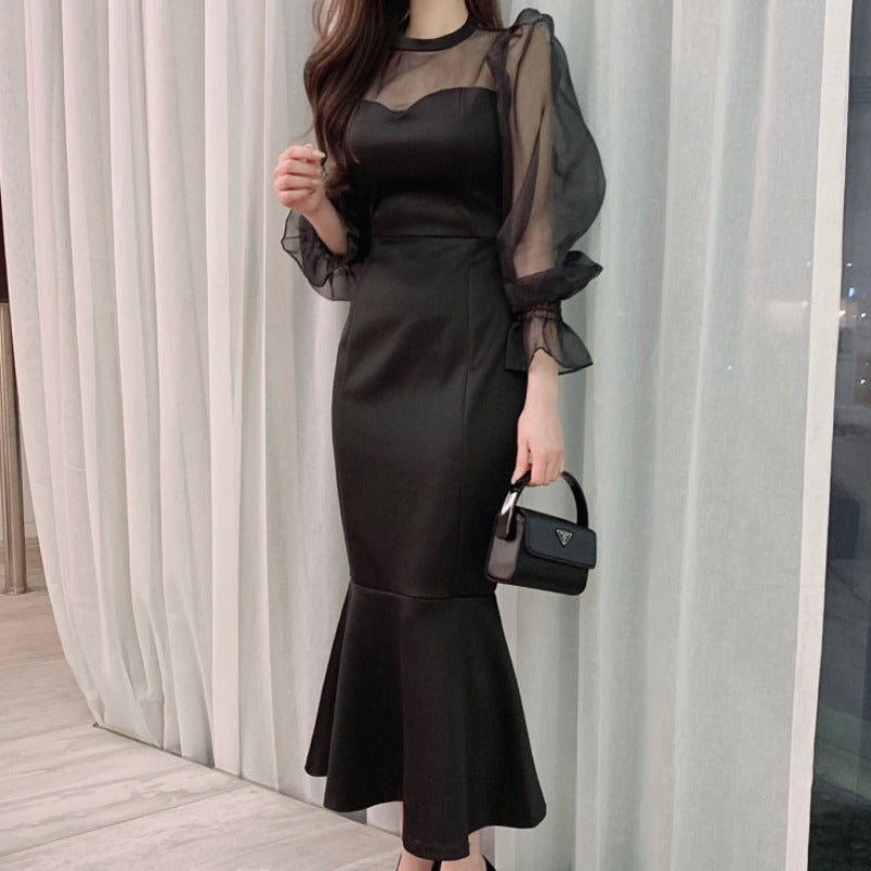 【Dress】透け感マーメイドワンピース Z7757