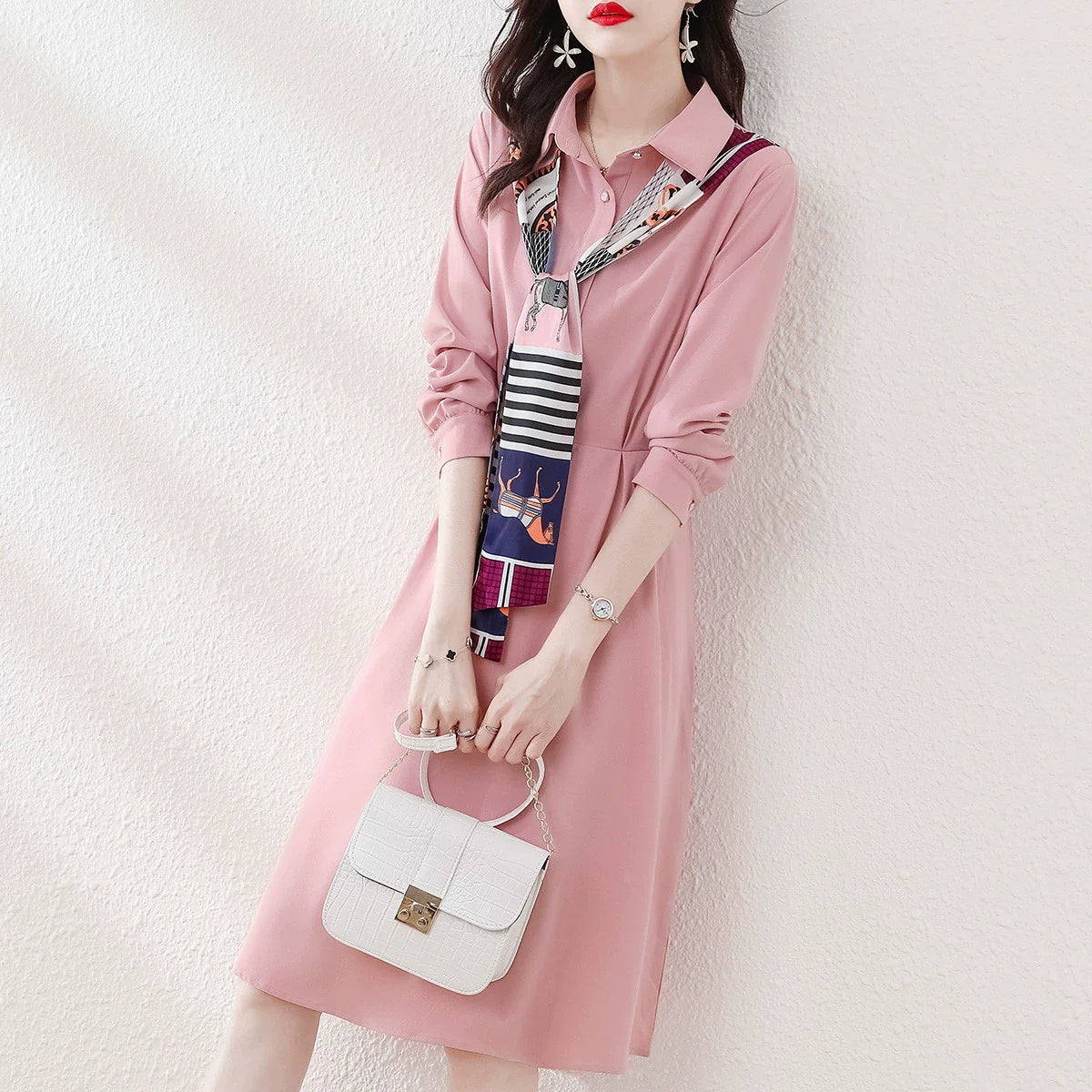 【Dress】切り替えデザインシャツワンピース W8695