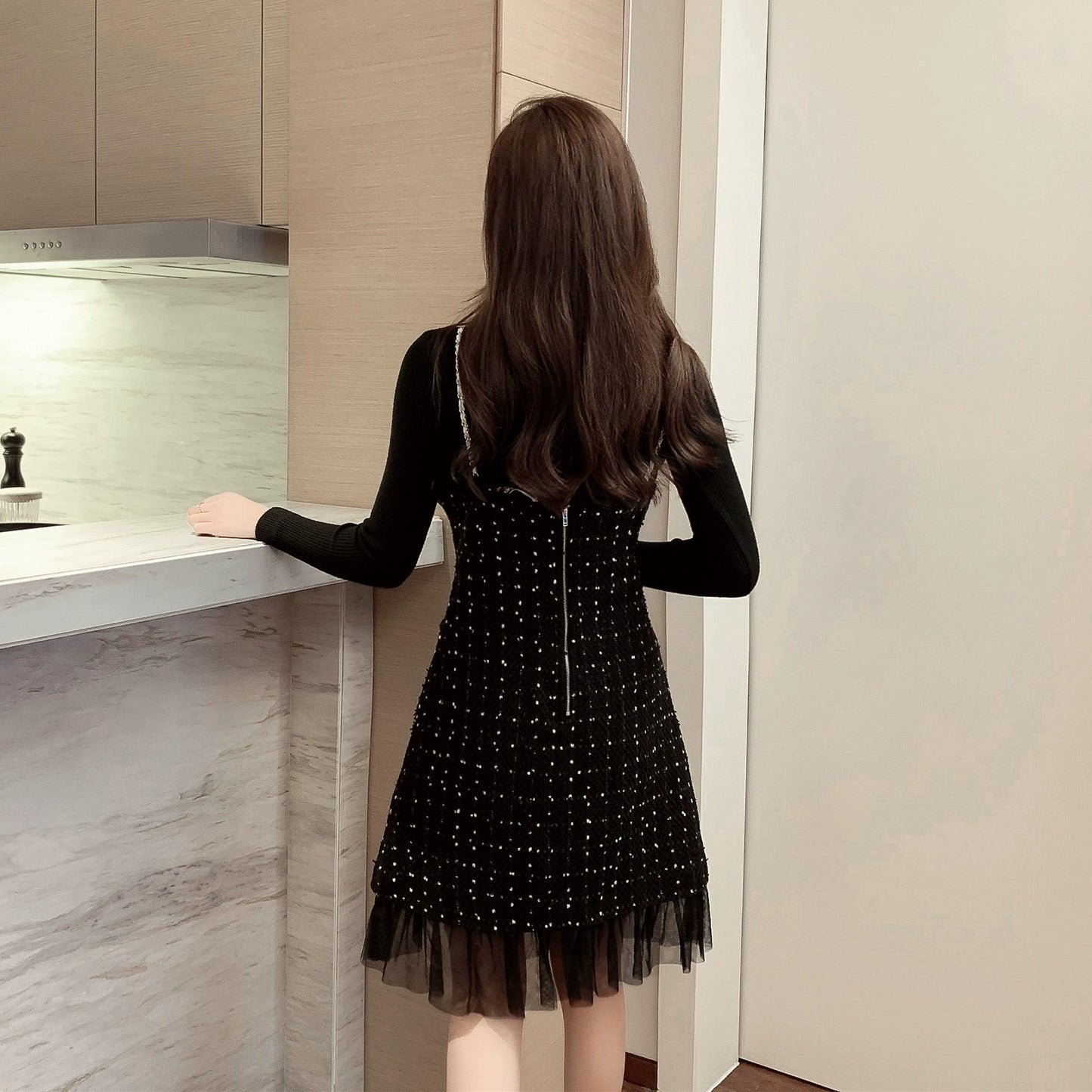 【Set】2点セット ニット +ツイードワンピース W8238