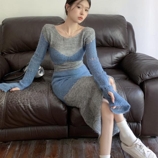 【Dress】透け感ニットワンピース W14058