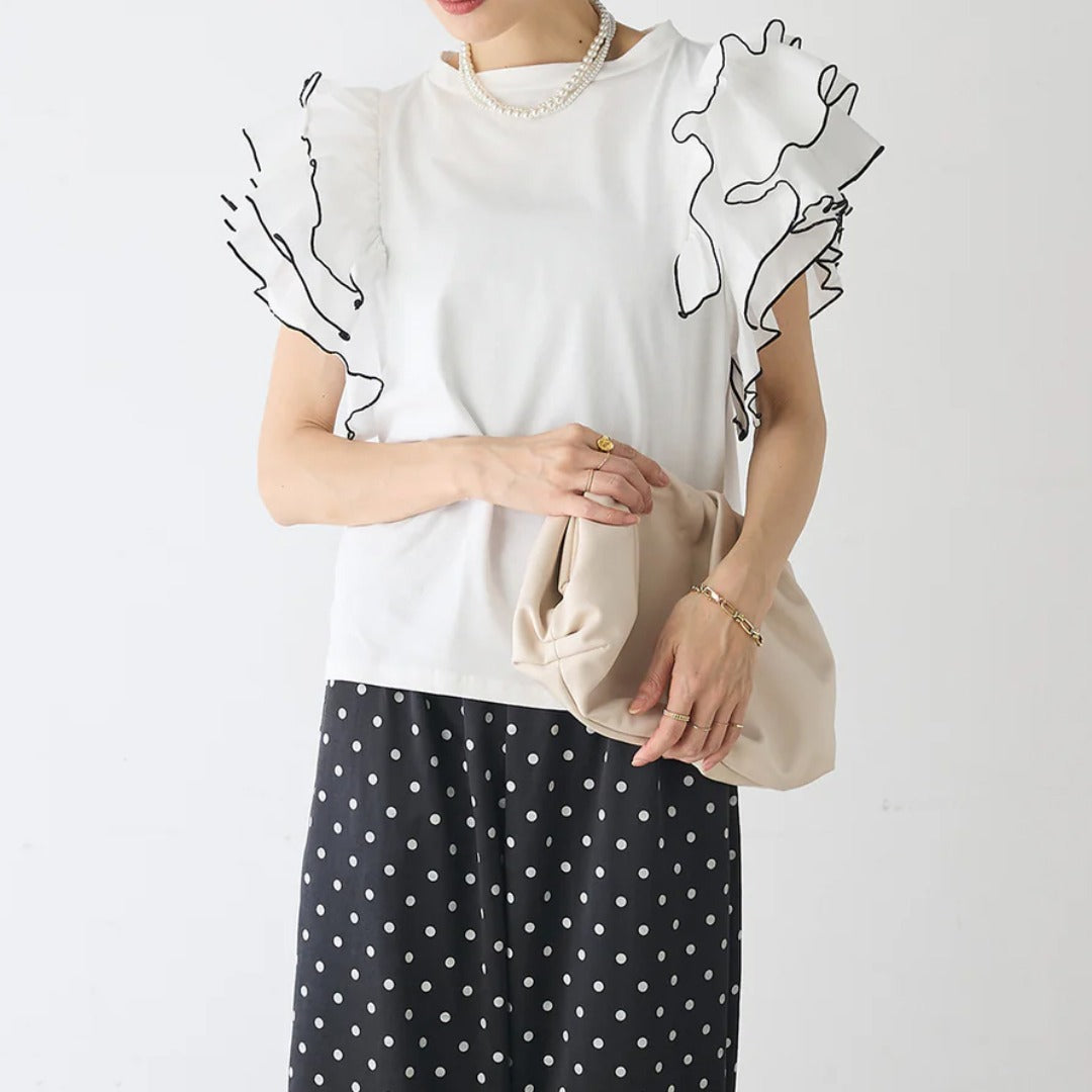 【Tops】フリルブラウスTシャツ T01673